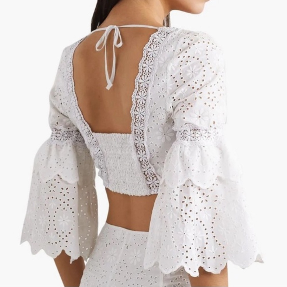 Charo Ruiz Blouse Ibiza Hadi Cropped Broderie Anglaise Cotton-Blend Top